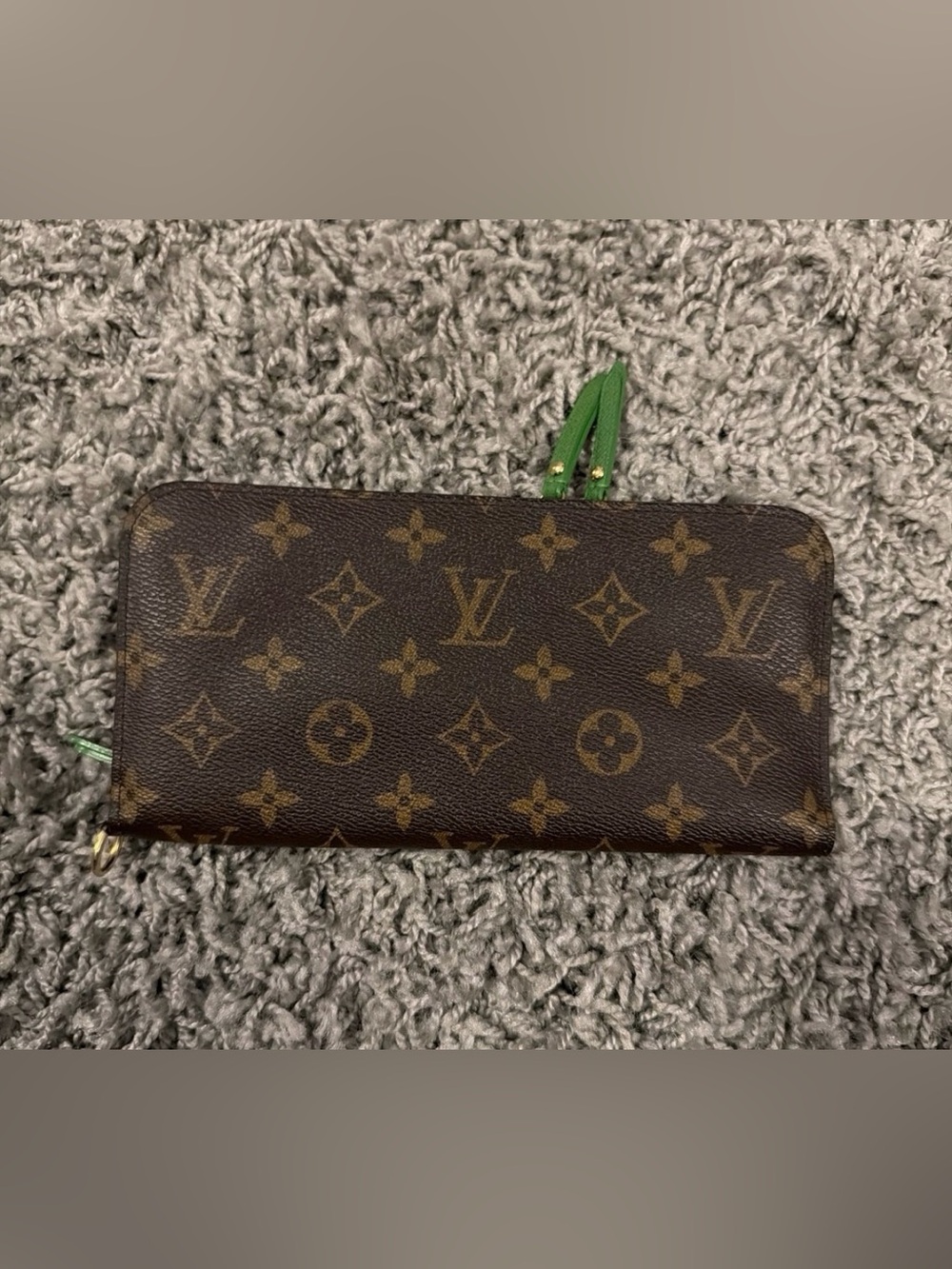 Louis Vuitton Brown Monogram Zip Wallet with Green inside